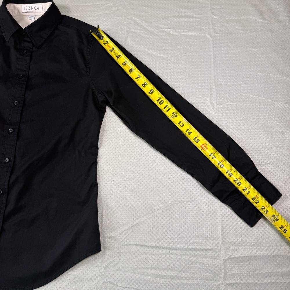 LE 3NO Black Button Down Shirt Womens XS Long Sleeve Collared Cotton Blend Top - Picture 5 of 14